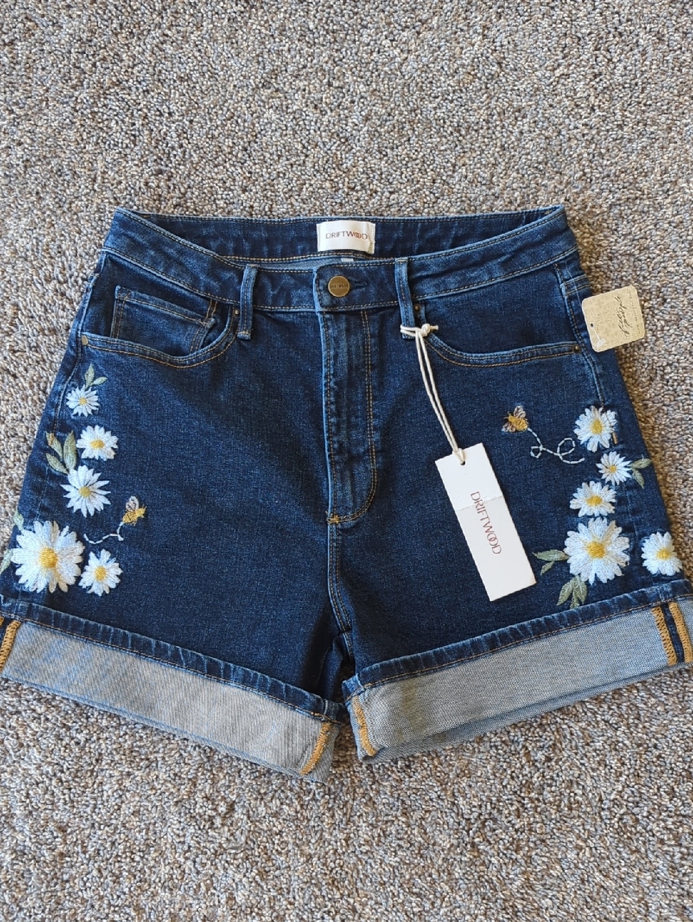 Free People Driftwood Daisy Bee Daze Aria Denim Shorts - 27
